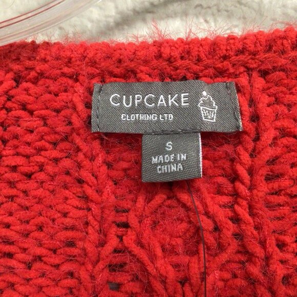 Cupcake Clothing LTD Cable Open Knit V-neck Sweater Red Women's Size Small NWT - Picture 3 of 10